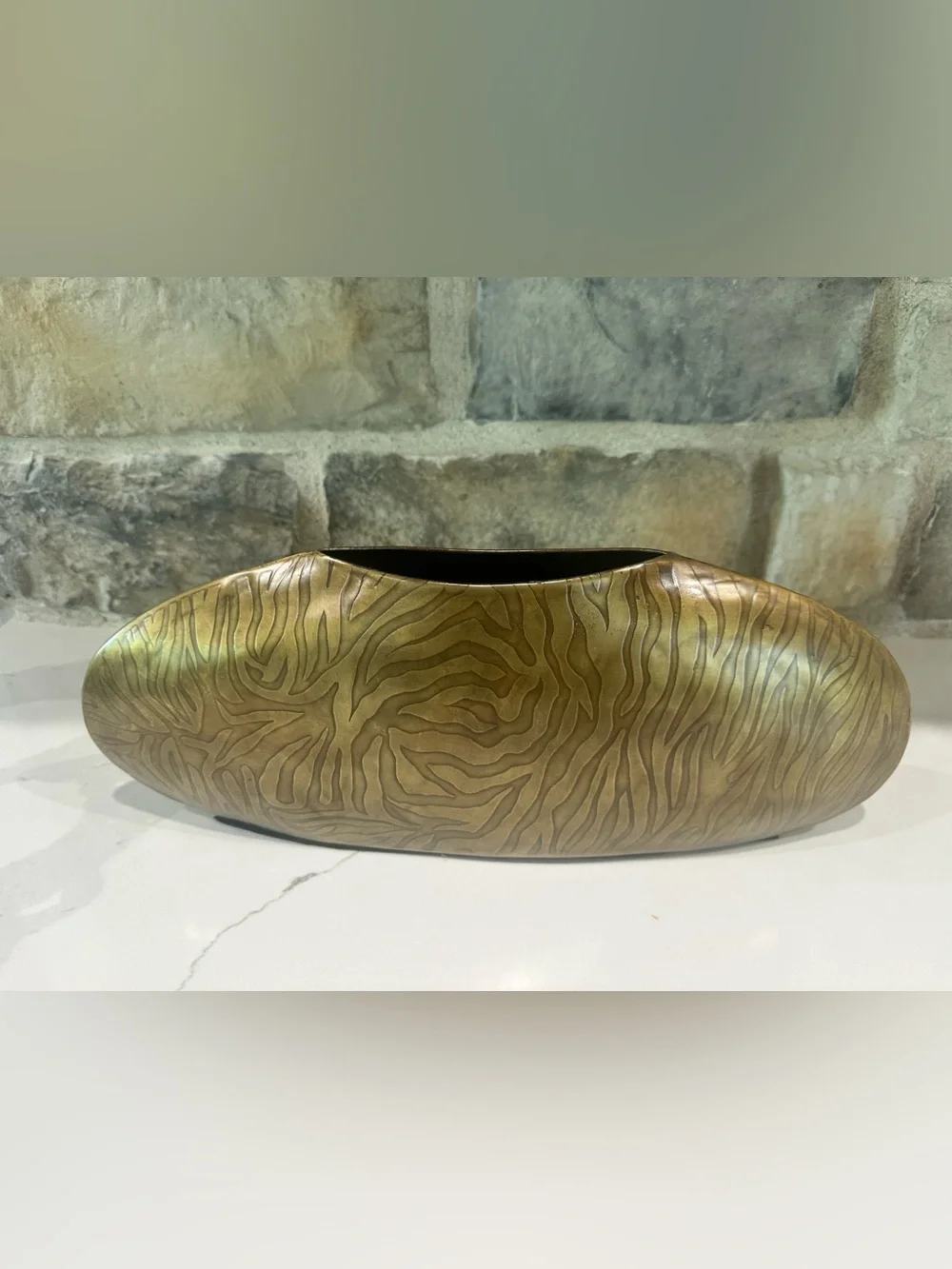 Vintage Set 3 Gold Tone Bronze Decorative Vase Embossed Zebra Animal Print